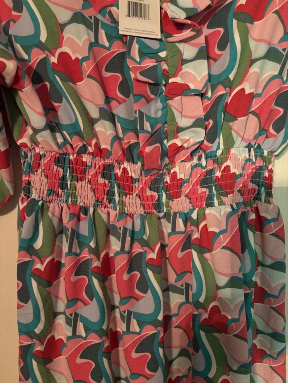 Floral Multicolor Tiered Midi Dress with Ruffle Neckline by Michelle  size small - Picture 6 of 9